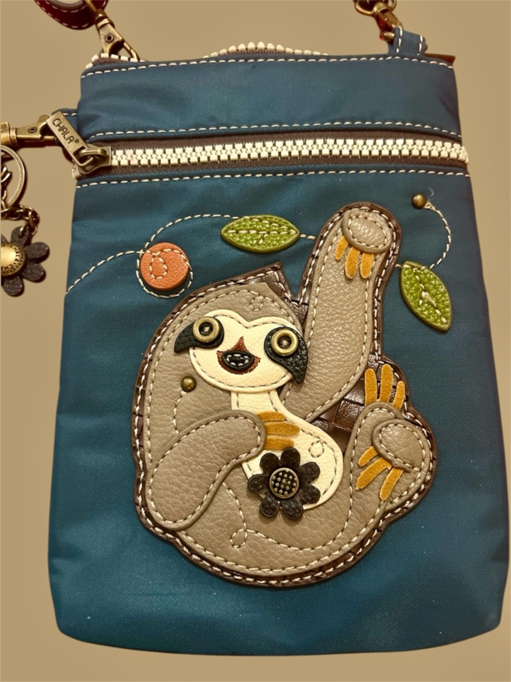 CHALA Leather Crossbody Bag. Sloth Applique on front and back. Excellent NWOT